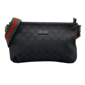 Auth GUCCI GG Pattern, Shelly (Web) 189749 Black Green Red Jacquard Leather